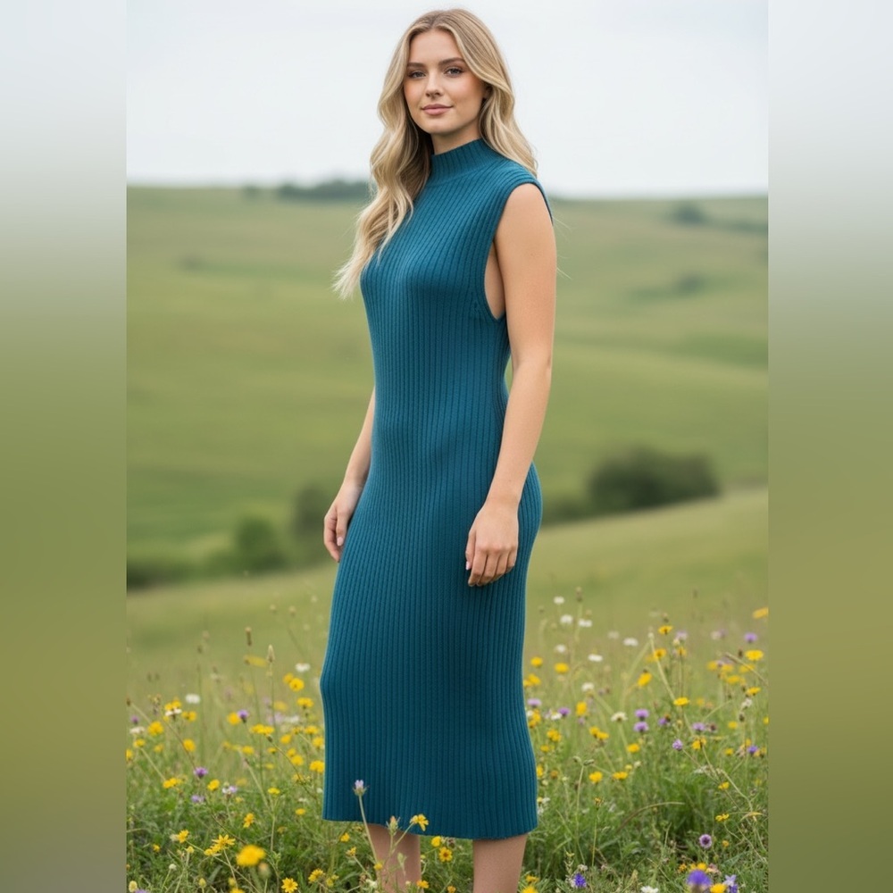 Joe Fresh Sleeveless Blue Maxi Dress turtleneck xl